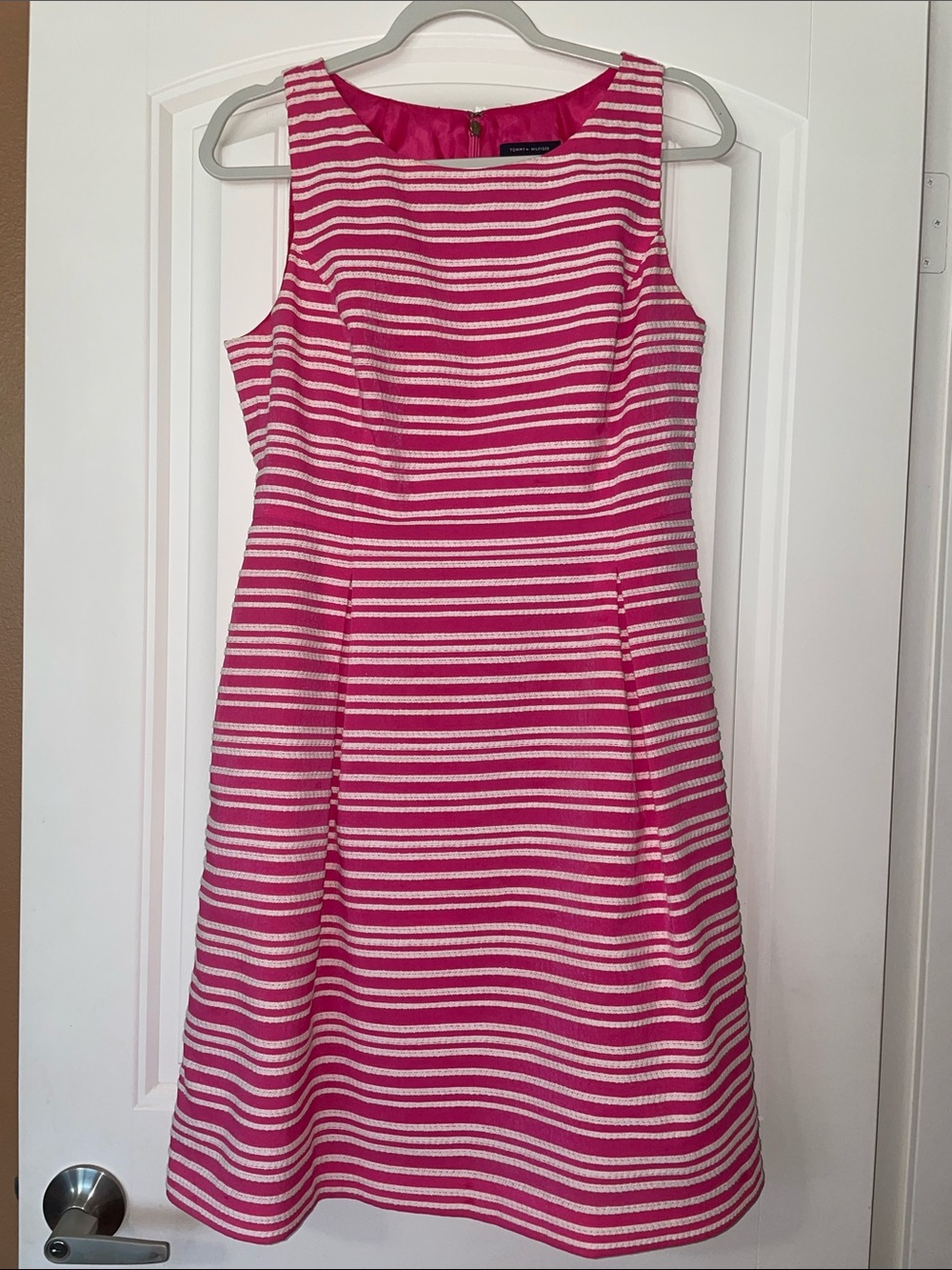 Tommy Hilfiger Pink and White Striped Sleeveless Fit and flare Dress Women's 8